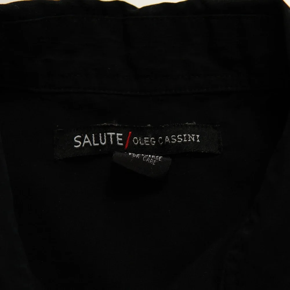 Oleg Cassini Salute Medium Black Men's Collared Dress Shirt Polyester